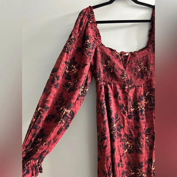 Free People Women's Jaymes Midi Dress floral full sleeve puff - Picture 8 of 8